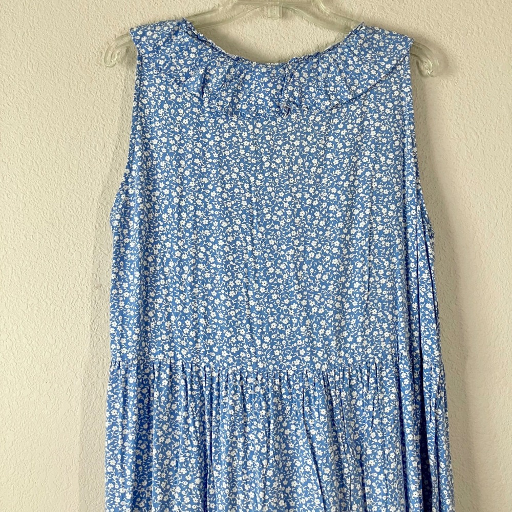 OLD NAVY Tiered Boho Dress XL Ditsy Floral Ruffle Peasant Cottage Trad Wife Blue - Picture 5 of 7